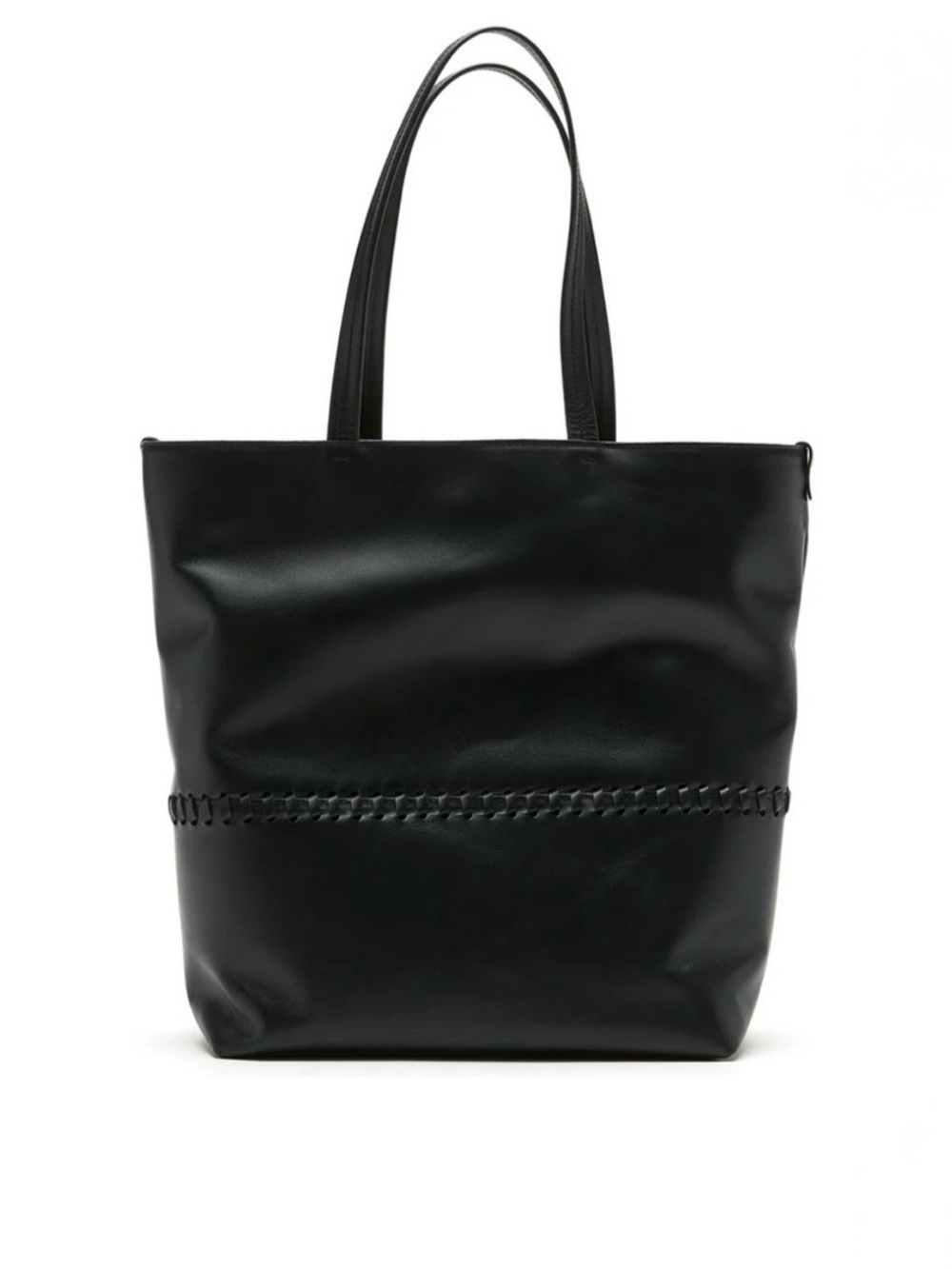 La CANADIENNE “Palace” Black Leather Tote with Braided Waist Detail